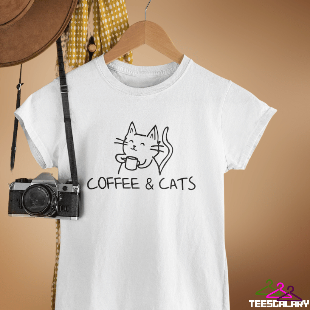 Coffee And Cats Funny Design T-Shirts For Men And Women