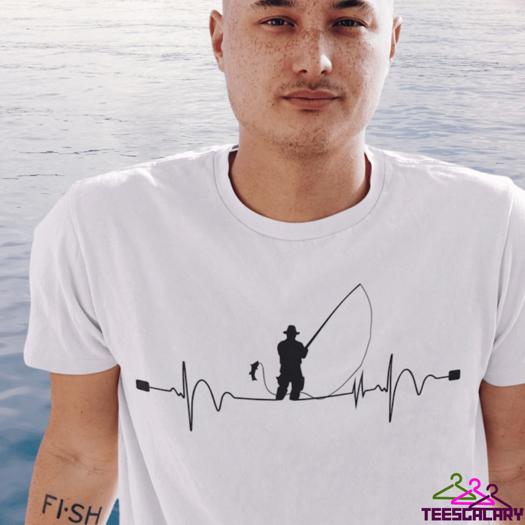 Fishing Heart Beat Pulse T-Shirt For Men