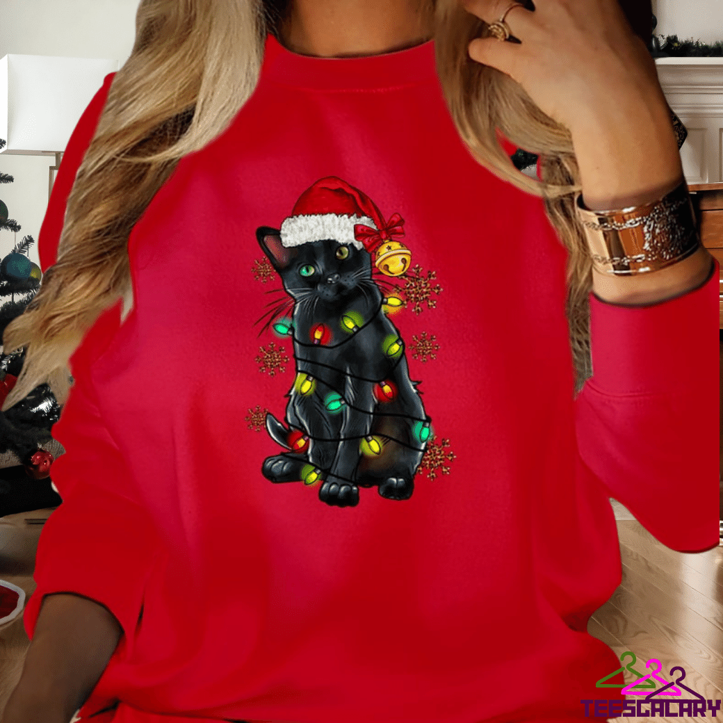 Black Cat Santa Hat Christmas Wear Sweatshirt