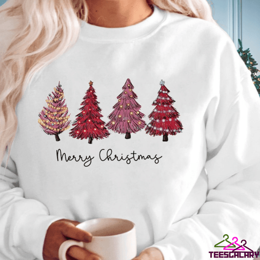 Women's Pink Christmas Tree Sweatshirt Gift for Her