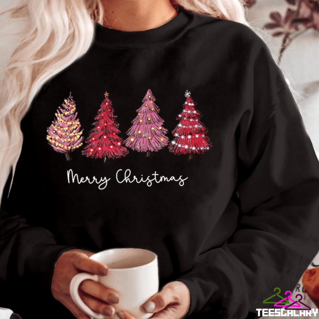 Women's Pink Christmas Tree Sweatshirt Gift for Her