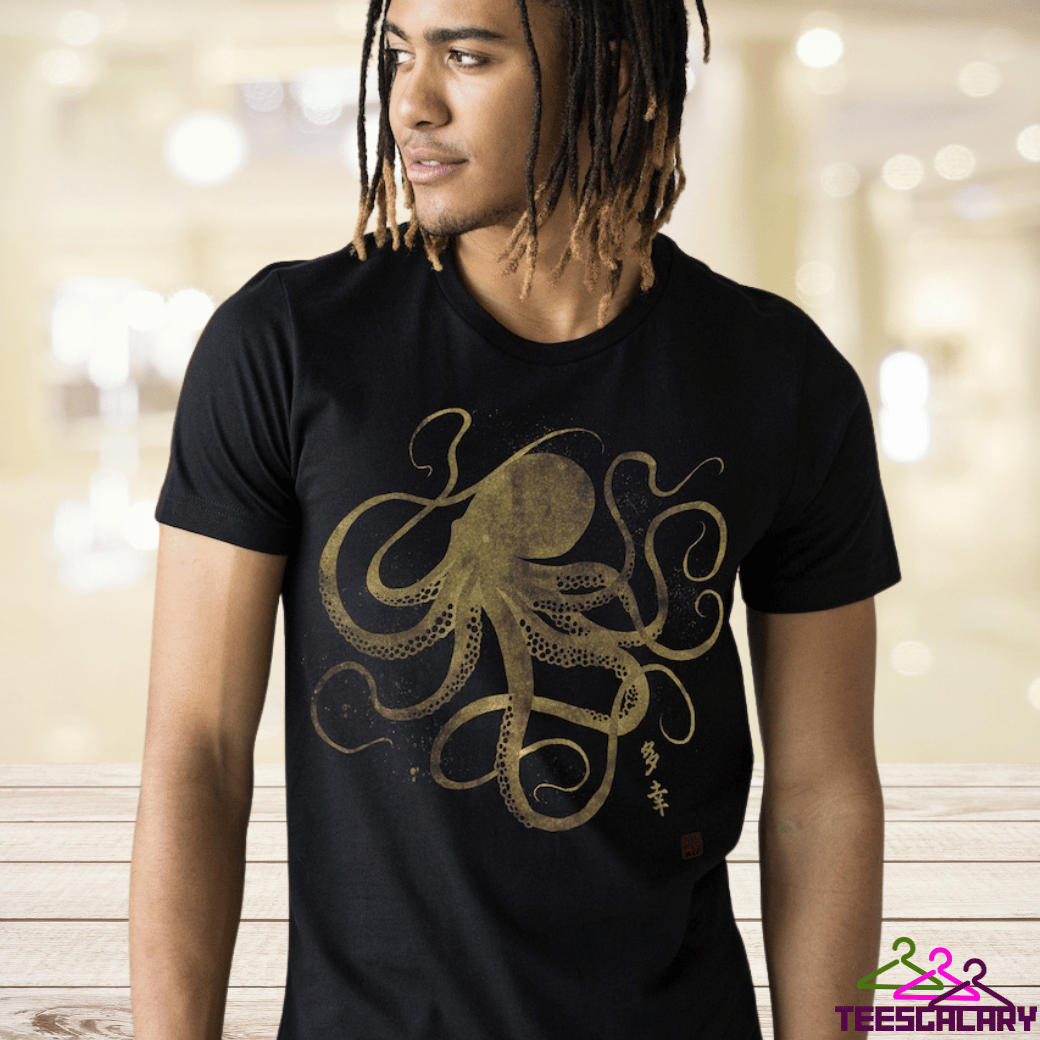 Octopus Japanese Calligraphy T Shirt For Men And Women