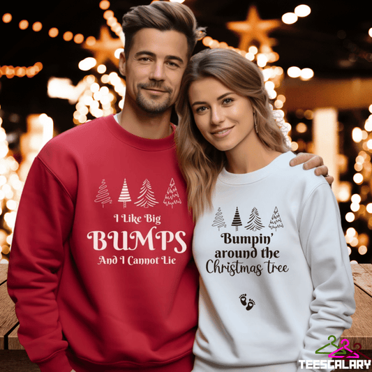 His and Her Matching Pregnancy Reveal Christmas Sweatshirt